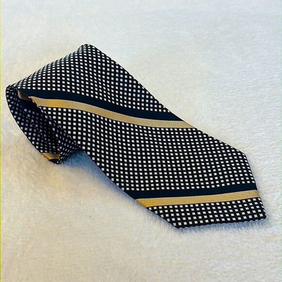 Sulka Black and White Tie with Gold Trim - 100% Silk - Picture 1 of 9